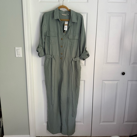 Linen blend Green jumpsuit, Soft Surroundings, size 16P - Picture 1 of 16